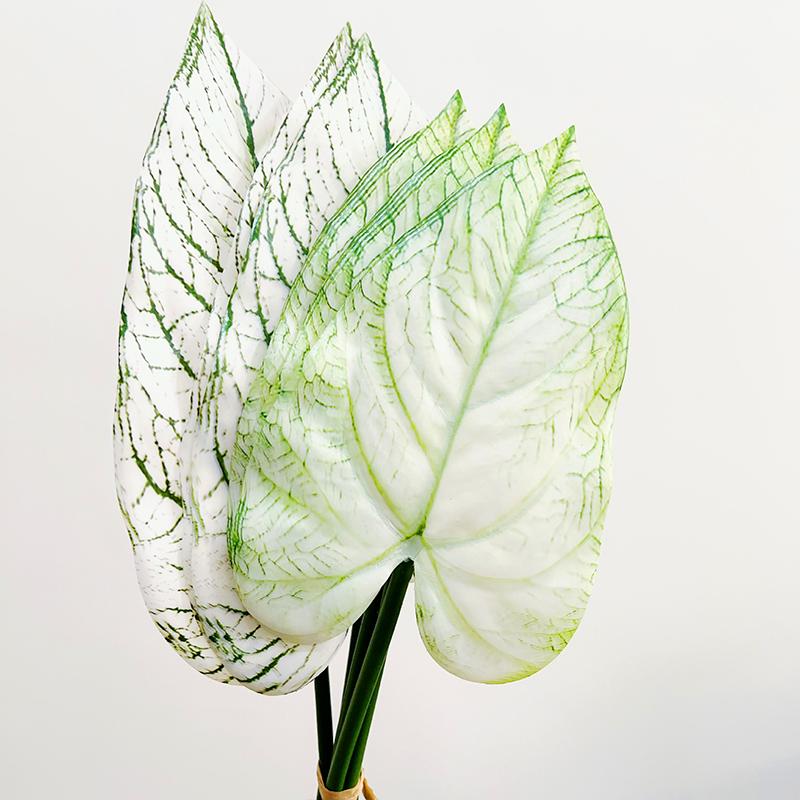 6 Stück Caladiumblatt Seidenblumen Blumengesteck Lange Stiele Künstlicher Bund Partydeko Kunstpflanzen Heimdeko Kunstgrün