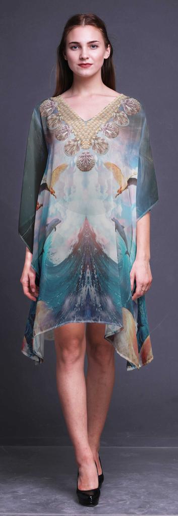 Phagun Ladies Kaftan Holiday Loungewear Midi Dress Beach Coverup-4X-5X