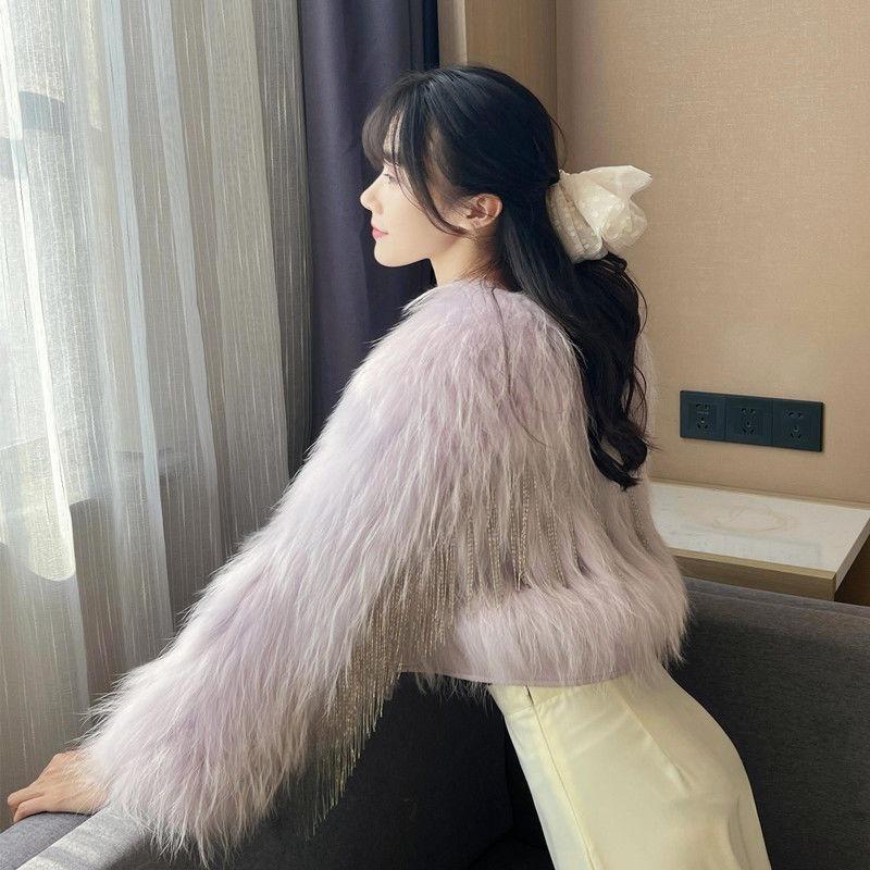 Beaded tassel imitation fur jacket women's short winter new imitation fox hair light imitation raccoon hair