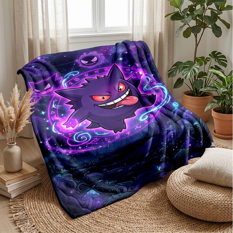 Gengar Printed Flannel Throw Blanket Soft Warm Lightweight All Season Blanket for Sofa Bed Camping Home Decor Holiday Gift