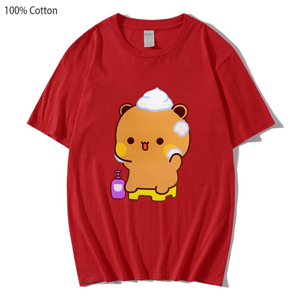 Mochi Panda and Brownie Bear Enjoying The Bath Shirt Cute Dudu and Bubu Couple T-Shirts Summer Clothes for Men Women