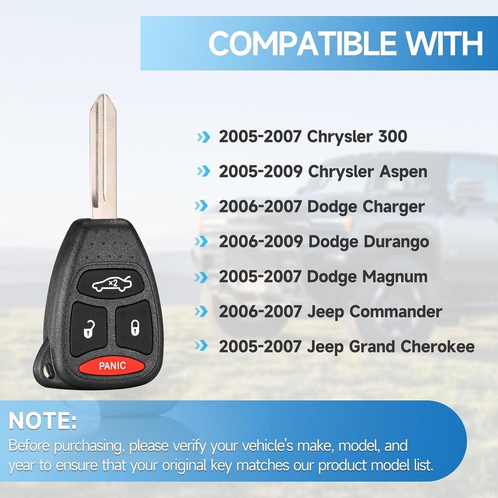 Key Fob Replacement Fits for Chrysler 300 Magnum 2005 2006 2007 Aspen 2005-2009 Charger 2006-2007 Durango 2006-2009 Jeep Commander 2006-2007 Grand