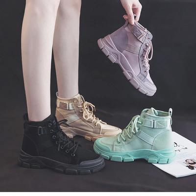 New Women Boots British Style Women Ankle Boots Lace-Up Platform Motorcycle Boots Designer Fashion High-Top Women's Canvas Shoes