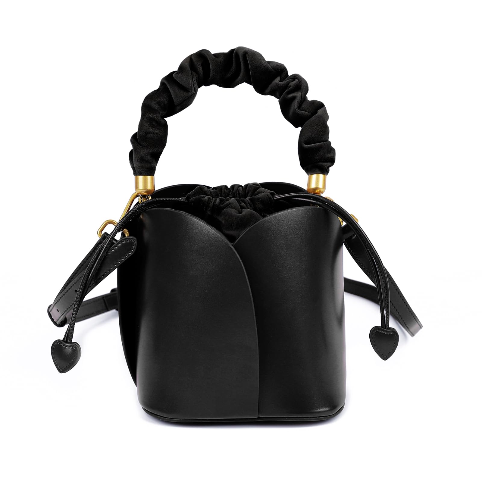 

Плечевая сумка-мини из натуральной кожи с цветочным принтом и кулиской, модная сумка [imeetu], кожаная, женская, 2-сторонняя, сумка, дизайн, компактная, легкая, чёрный