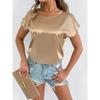 Women's New Summer Satin Top Round Neck Short Sleeve Loose Elegant Casual Top