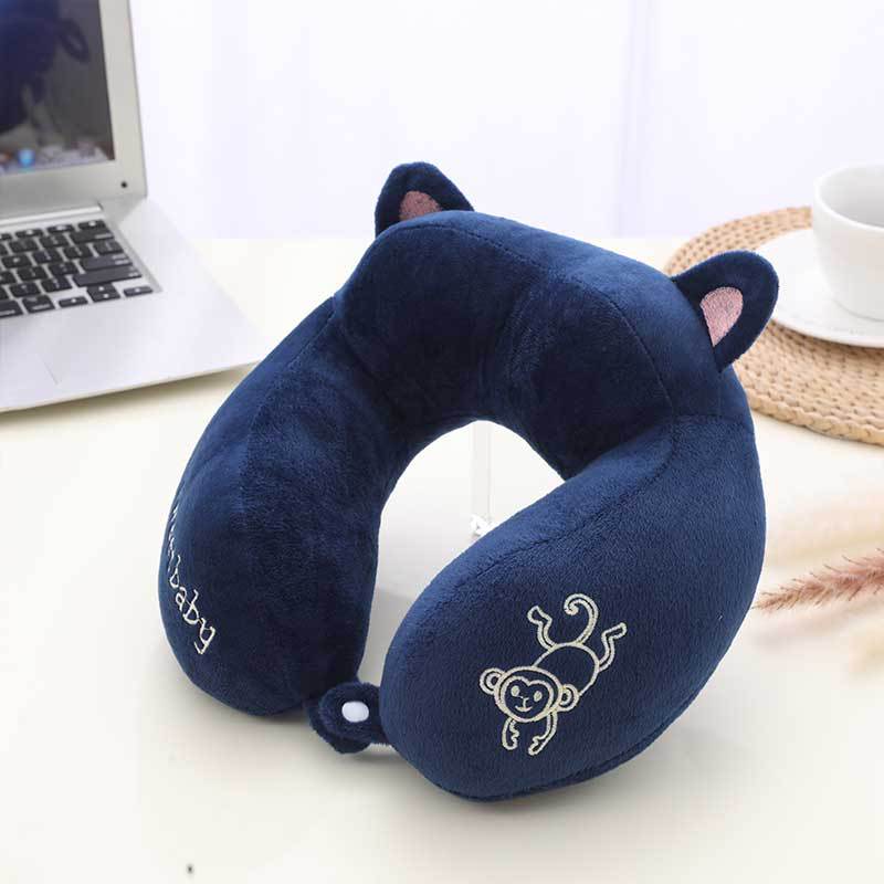 Cute Travel Pillow with Ear Cartoon Neck Pillow for Kids Memory Foam Animal Pillow U Shaped Cushion Plush for Airplane Train
