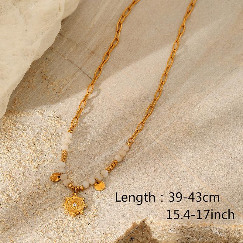 Colorful Natural Stone Titanium Steel Pendant Necklace Women Multi Layer Fashion Chain Collarbone Jewelry Gift