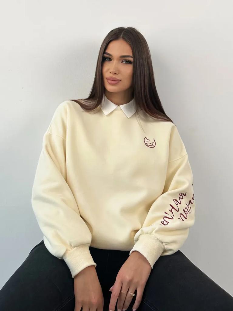 Autumn and winter American casual personality trendy brand letter printing comfortable casual thickened thermal sweater women