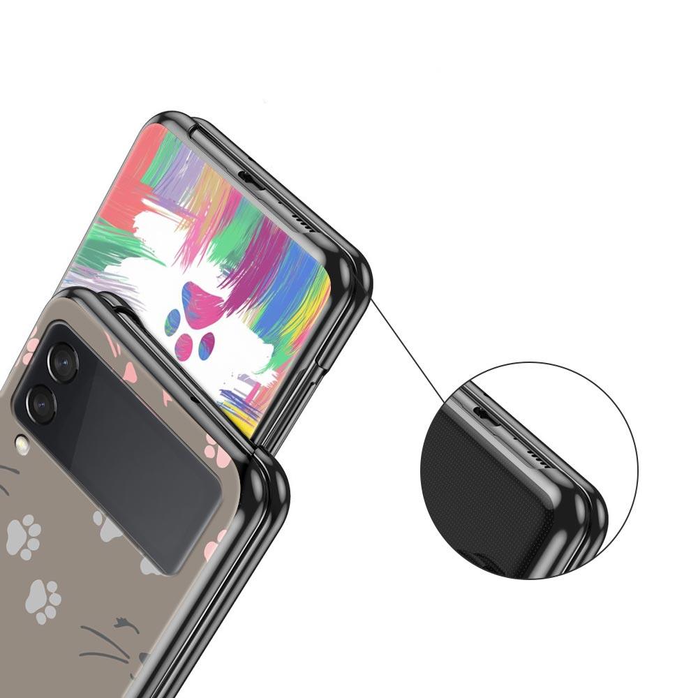 Abstract Creative Cute Cat Line Pattern Hard PC Phone Case For Samsung Galaxy Z Flip 7 6 5 4 Black Cover For Galaxy Z Flip 3 Bag