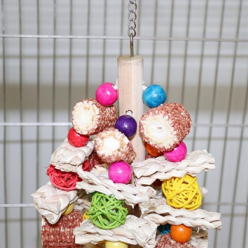 Parrot Toy Large Bite Parrot Bite Toy Vine Ball Bird Toy Colorful Wood Blocks Corn Crust Corn Cob Vine Ball