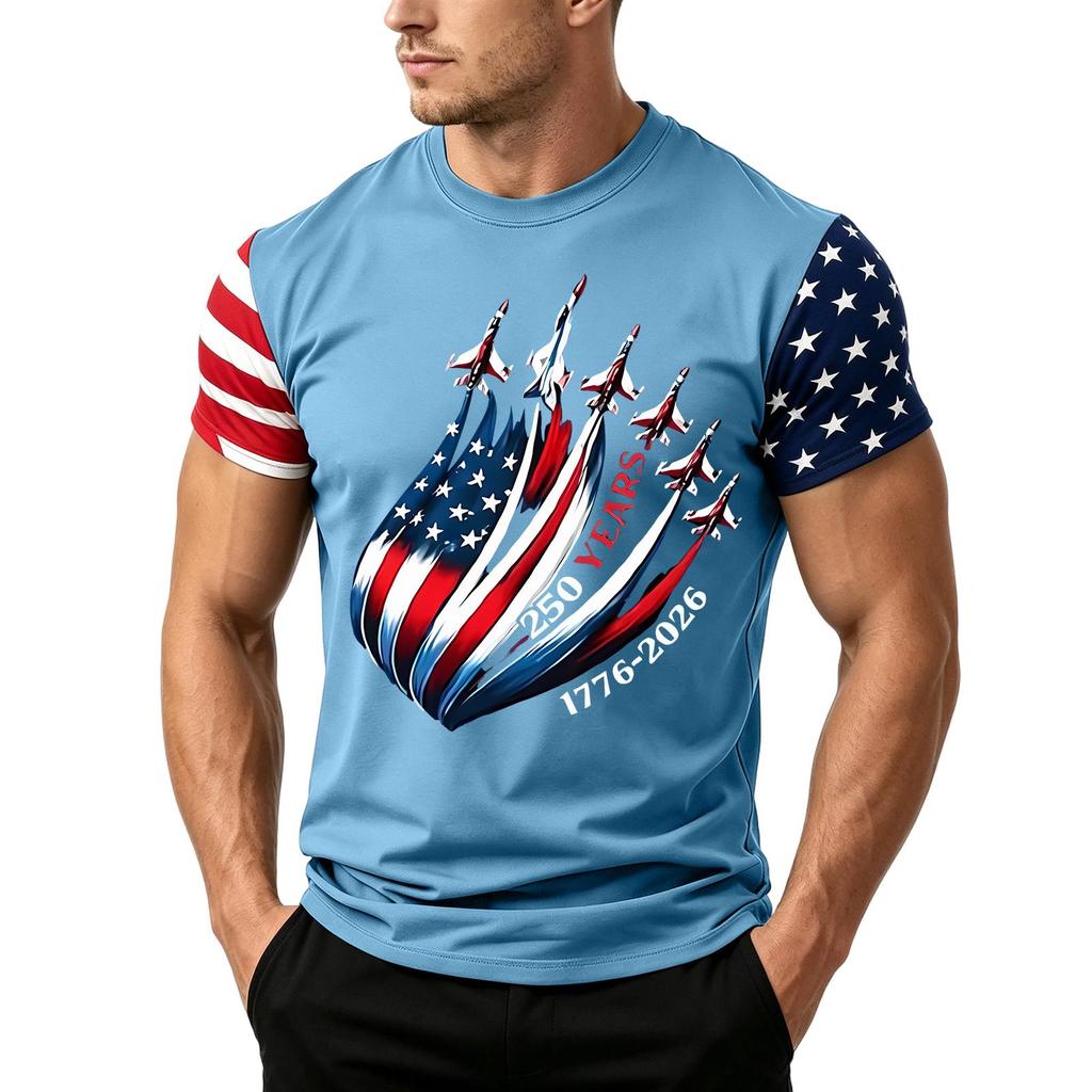 Men's Independence Day Flag Print Short Sleeve T-Shirt, Loose Casual Daily Summer Tops