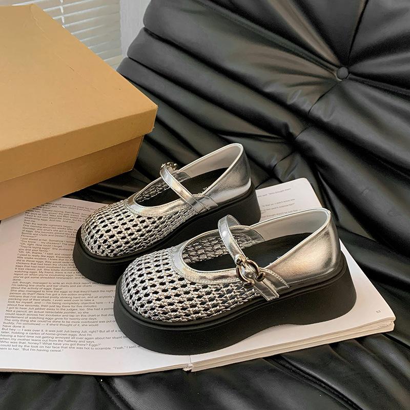 Hollow Woven Breathable Mesh Shoes 2025 Spring and Summer New Versatile Loafers Thick Sole Heightening Shallow Mouth Mary Jane Single Shoes