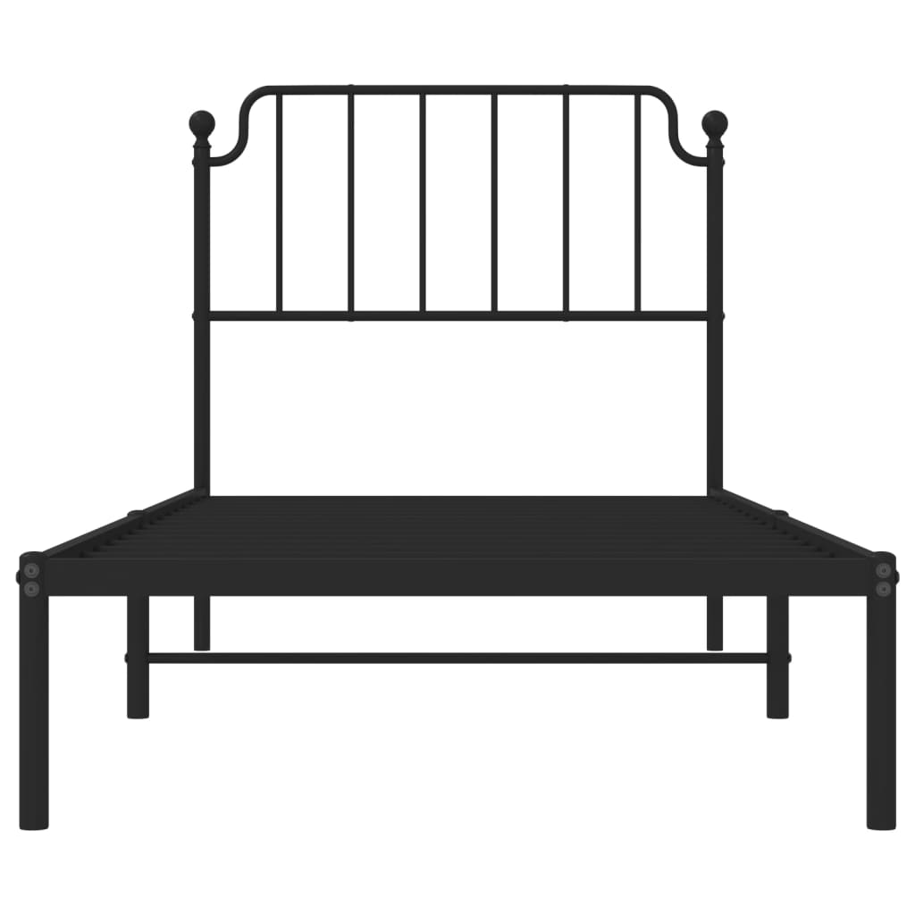 Metal Bed Frame with Headboard Black 90 X 200 Cm
