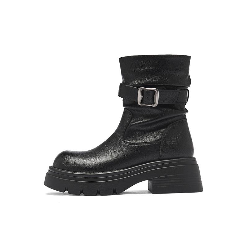 Maillard Martin Boots New Summer Platform Boots Black Western Boots Pile Boots