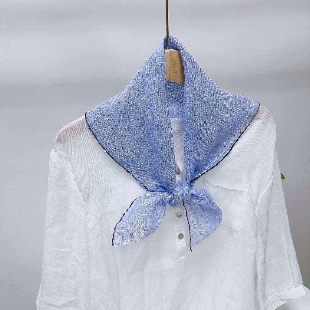 Retro Small Plaid Linen Square Scarf Literary And Versatile Women'S Summer Neck Protection Small Silk Scarf Scarf Accessories