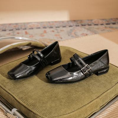 2305 płaskie buty damskie gruby obcas nowy kwadratowy nosek słowo z buty Mary Jane retro lekkie usta niski obcas srebrne pojedyncze buty