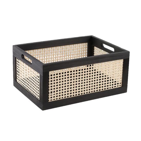 Vinyl Record Storage Box Durable MDF Rattan Vinyl Record Holder with Handle Cubic Desktop Album Organizer for Vinyl Records Multipurpose Storage Small