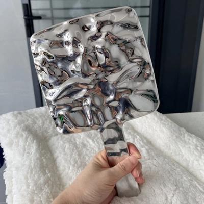Portable Handle Makeup Mirrors Electroplated Small Make Up Mirror New Ripple Dressing Mirror