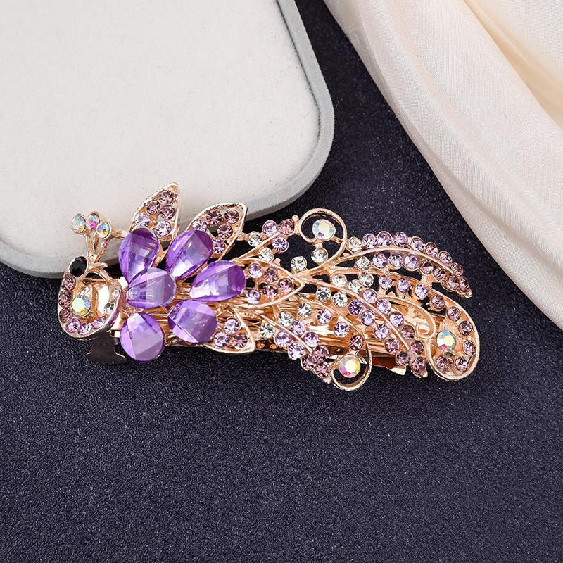 Clip de Primavera de Circonita Blanca Flor de Pedrería Brillante Clip Superior Clip Horizontal Elegante Adorno para el Cabello de Moda para Madres