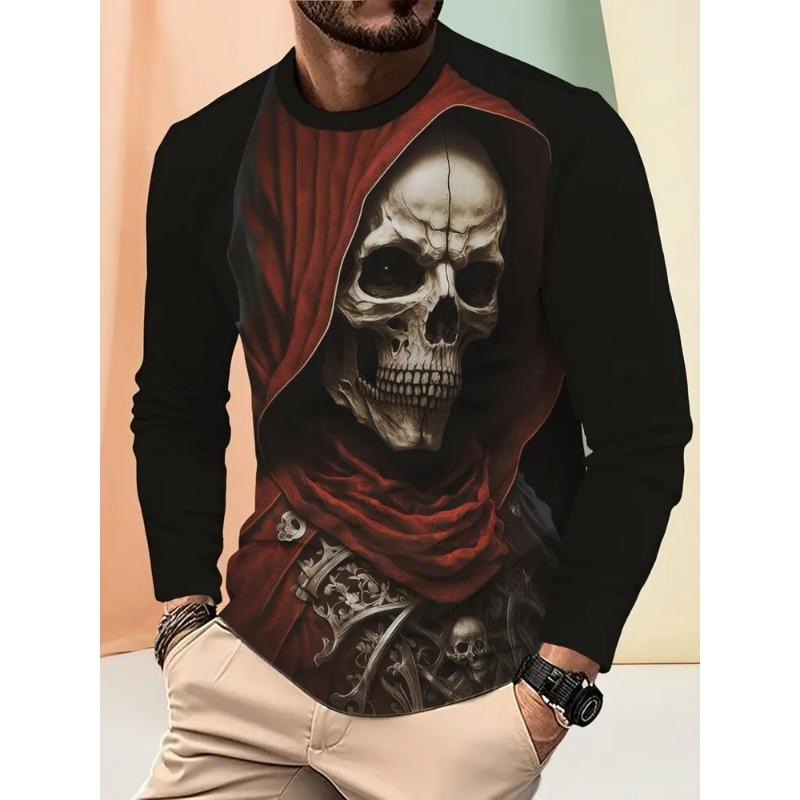 Autumn and Winter Men's Animal 3D Printed Crew Neck Long Sleeve T-Shirt