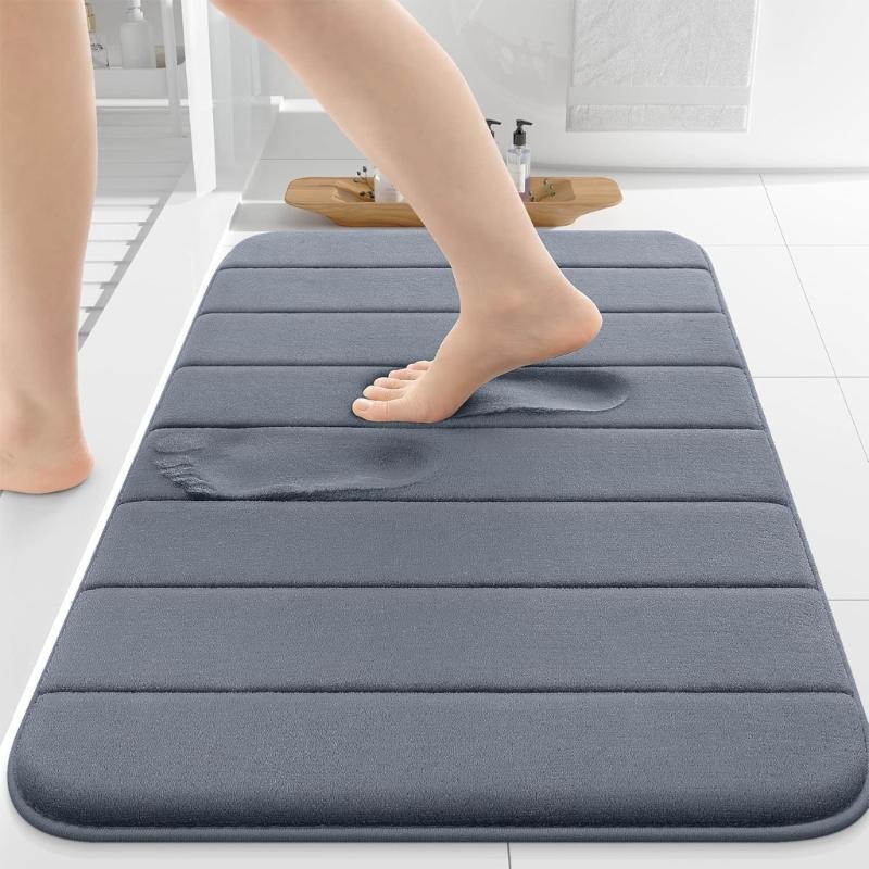 Set Of 2 NonSlip Bath Mats Quick Dry Rugs Polyester Carpet Easy To Clean Bathmat Machine Washable