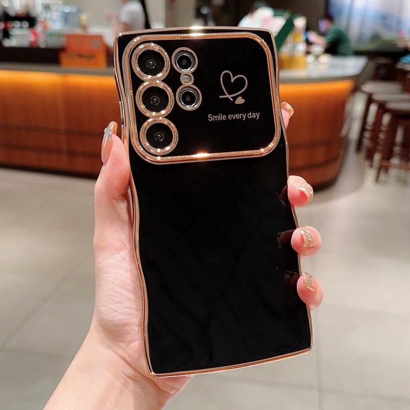 

Чехол с покрытием Love Heart Wave Frame для Samsung S24 Ultra S23 FE, сплошной цвет, полная защита, противоударный мягкий чехол для телефона Samsung S24 Ultra чёрный