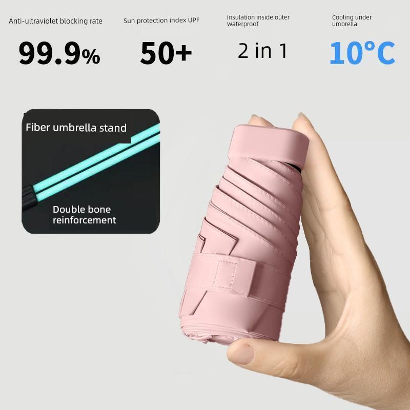 Ultra-Compact 40% off Sunshade and Rainproof Umbrella, Dual-Use Umbrella with Black Coating, Pocket-Sized Sun Umbrella, Mini Capsule Sun Protection