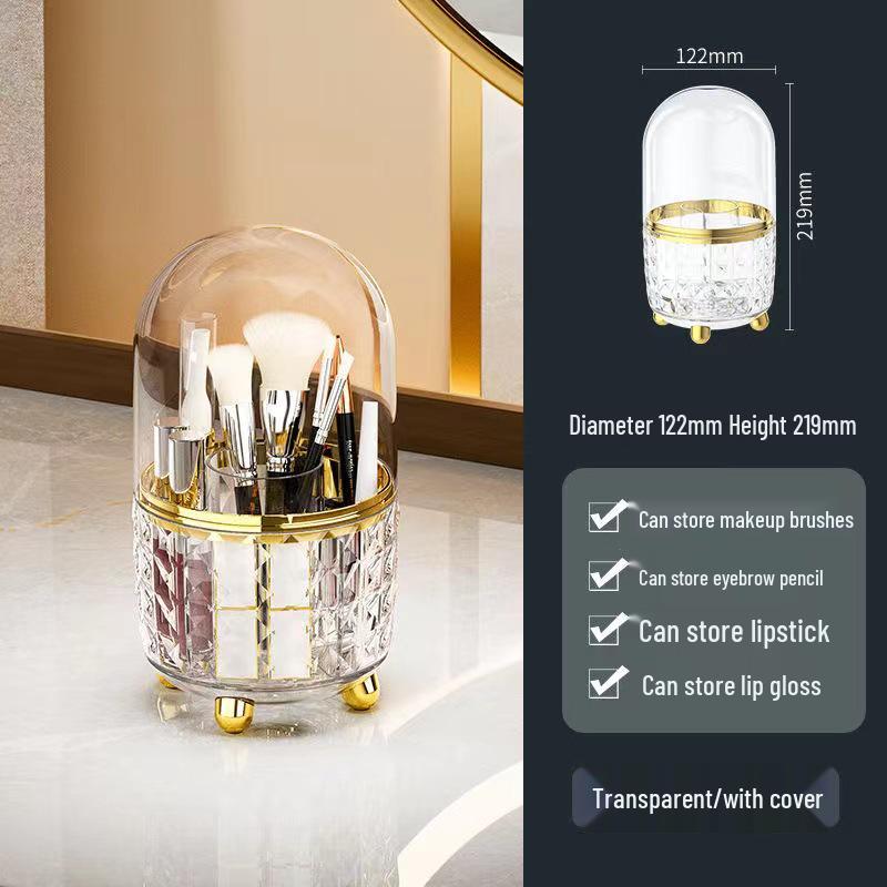 

Обертовий тримач для макіяжних пензлів та пилозахисна трубка для зберігання пензлів, помади та олівців для брів