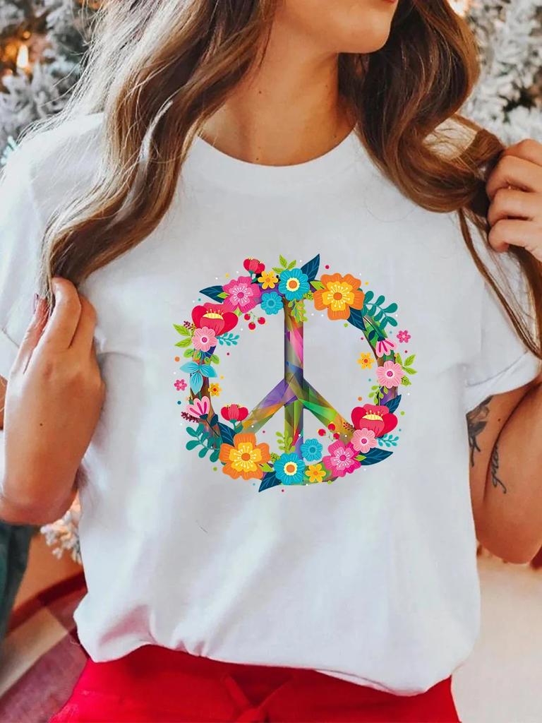 Peace Love Hippie Costume Tie Die 60s 70s Unisexs Casual Short Sleeve Summer Tshirt Oneck Tops Femminile Tee Graphic Tshirt