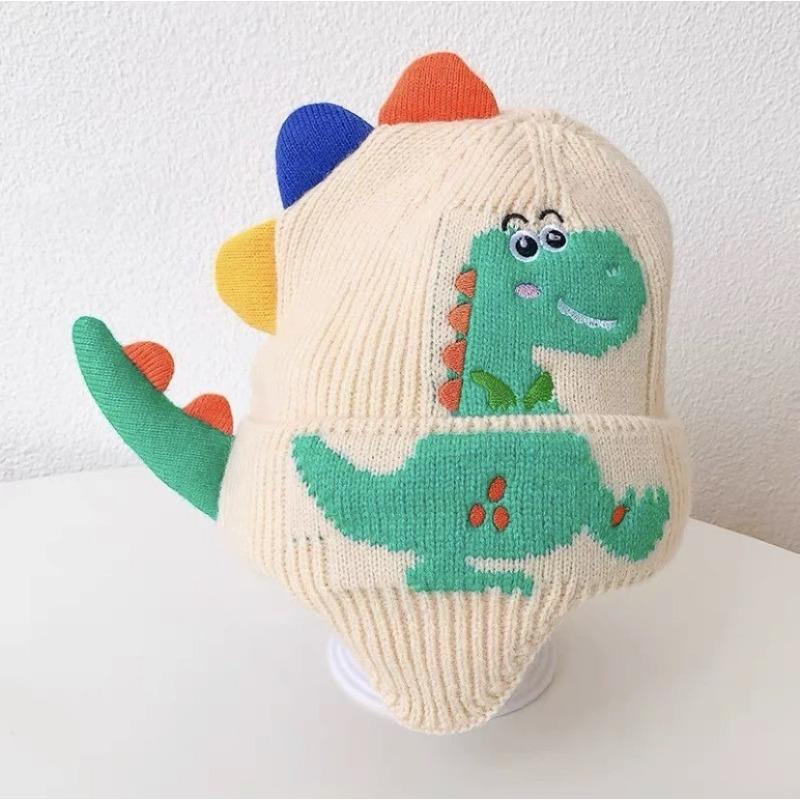 Winter children's hat cute cartoon dinosaur plush hat thickened windproof warm hat baby ear hat pullover hat