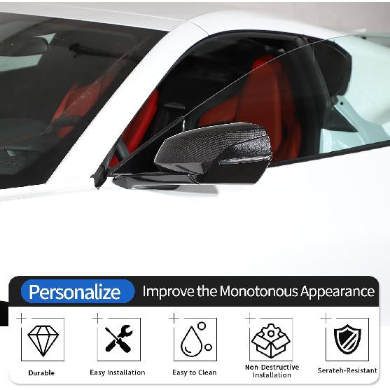 Real Carbon Fiber Door Rear View Mirror Cover Compatible with Chevrolet Corvette C8 2020-2026, Exterior Side Door Rearview Mirror Cover Protective