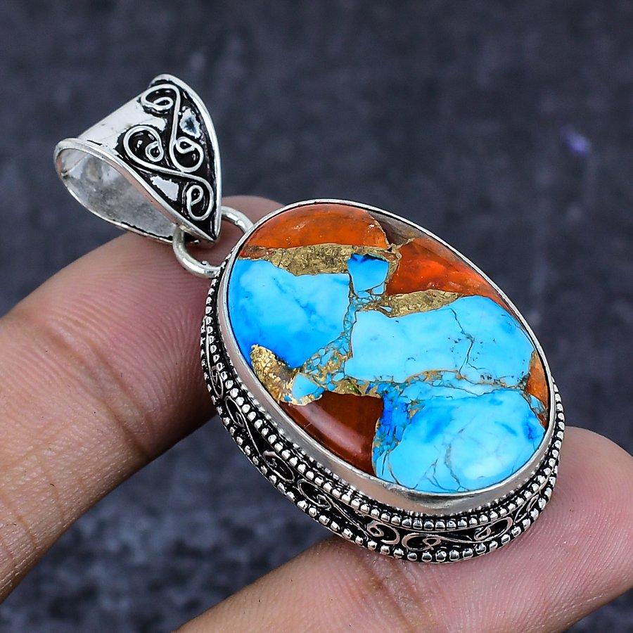 Natural Spiny Oyster Gemstone 925 Sterling Silver Jewelry Pendant 2.01" ETC-13867
