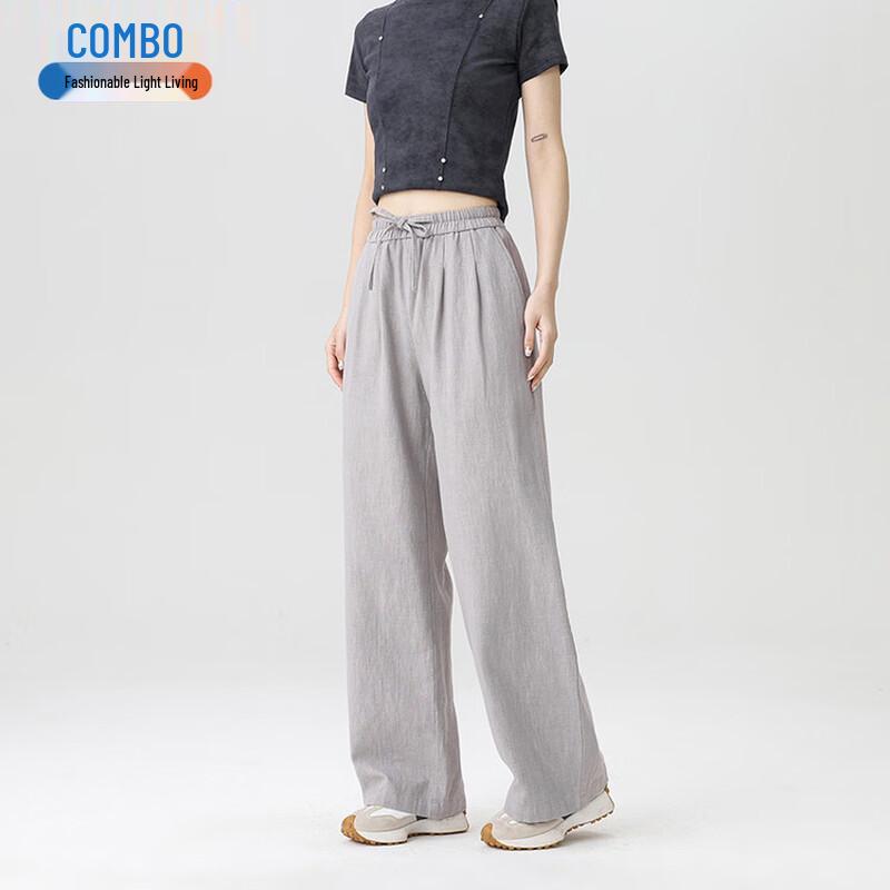Kangbo Unisex Linen Blend Drawstring Wide-Leg Casual Pants L