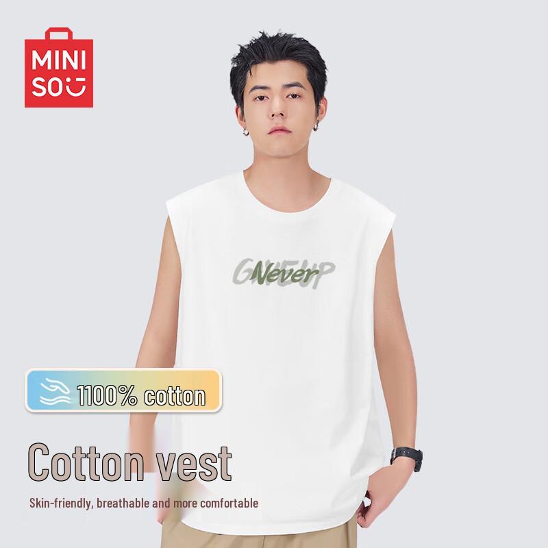 MINISO Men s Letter Print Pure Cotton Sleeveless Vest M