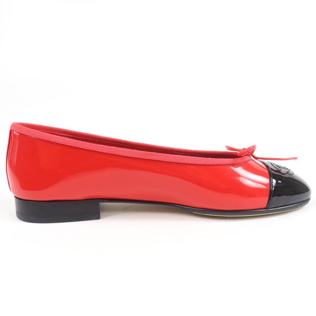 Chanel Ballet Shoes COCO Mark Two-tone Flats Red Black Patent Leather 36 G02819 Used