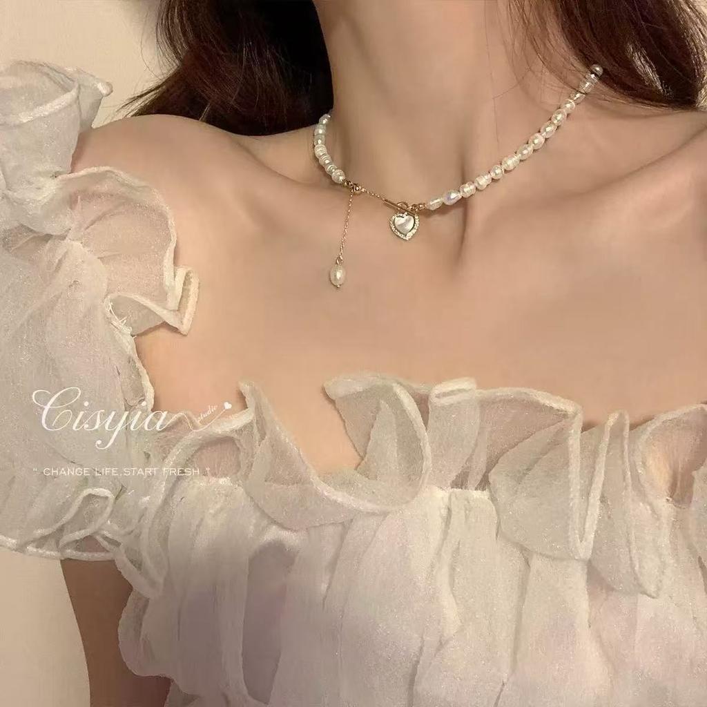 Camellia Love Retro Camellia Pearl Necklace Women's Light Luxury Niche Design Clavicle Chain Necklace