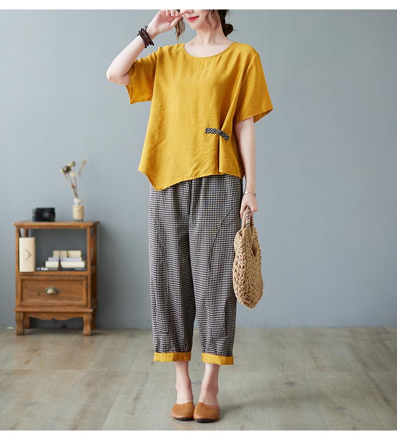 Arrival 2 Piece Sets Women Casual T-shirt and Ankle-length Pants Summer Vintage Style Loose Female Pant Suits