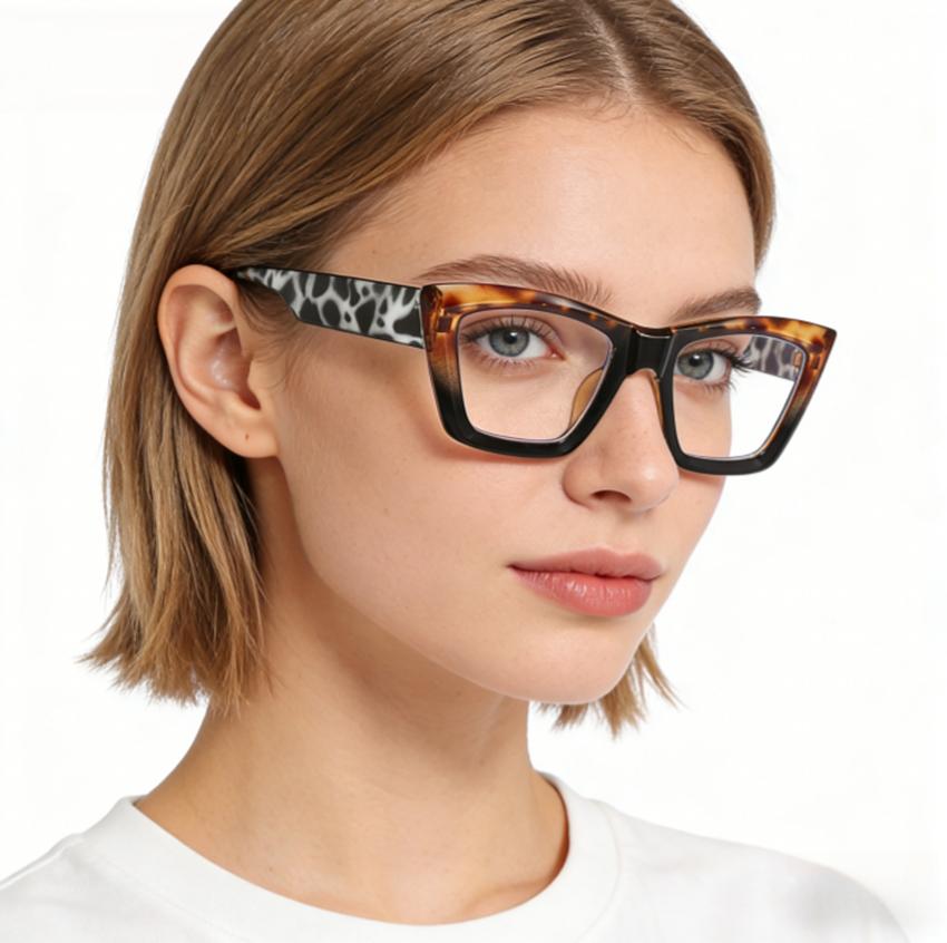 Oversized Cat Eye Sunglasses Tortoiseshell Color Block Frame UV Protection Trendy Shades for Women & Y2K Fashion KJ091