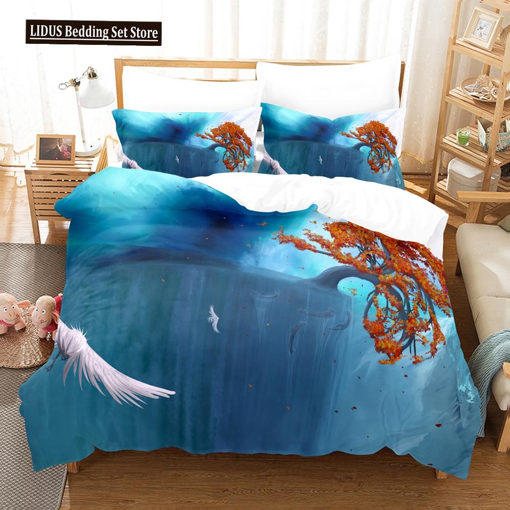 Landskapstema Påslakanset Berg Hav Rosa Moln Romantiskt Sängklädesset För Flicka Kvinna Polyester Täcke Överdrag King Queen