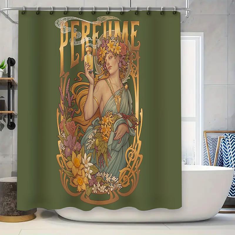 

Vintage Botanical Flower Woman Shower Curtain Artistic Floral Nature Pattern Bathroom Decor Home Decor Elegant Wall Art W60H190(CM)-1 Pcs
