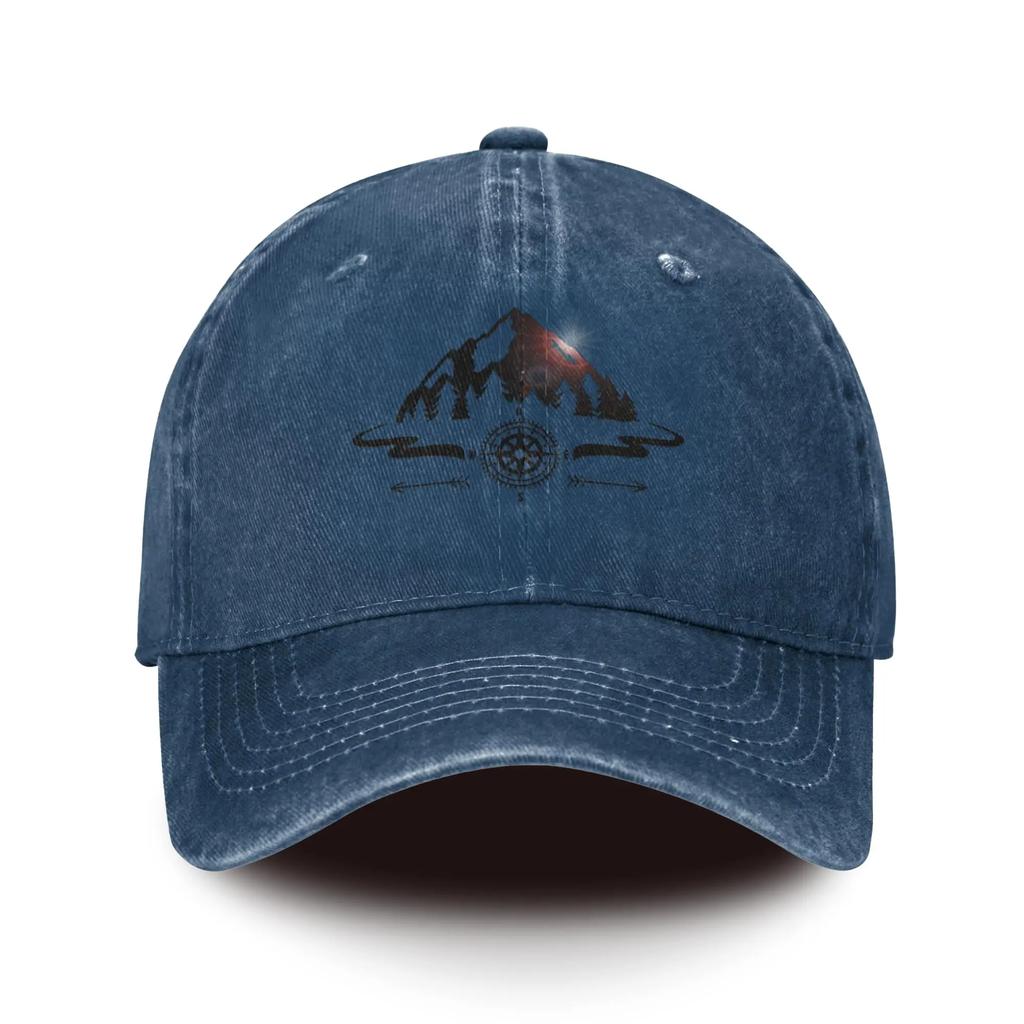 Mountain Baseball Hats Soft Men Cotton Ball Cap with Compass Design