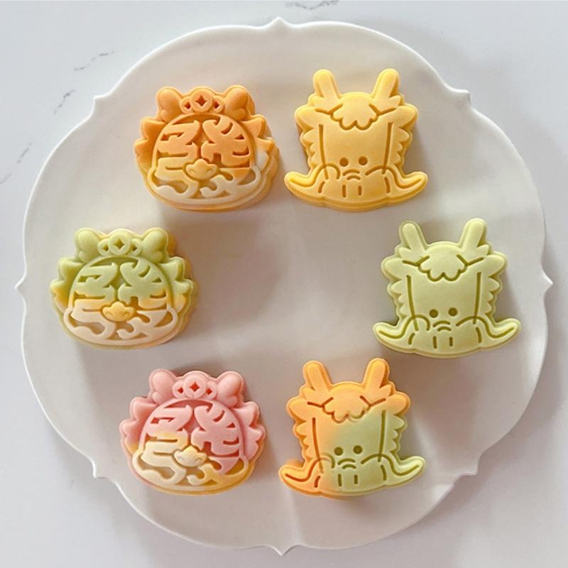 Dragon Head Chinese Cake Stamp Traditional Chinese Cake Mold with Cute Pattern for Festive Celebraation