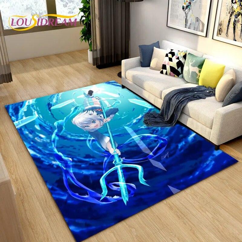 Cute Anime Gawr Gura Hololive Shark Area Rug,Carpet Rug for Living Room Bedroom Sofa Doormat Decoration, Kids Non-slip Floor Mat