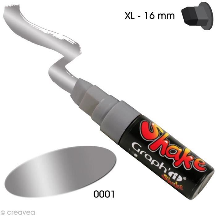 Graph'it shake 16 mm Marqueur peinture Graph'it Shake à base d'eau, - Couleur : Argent - Code : 0001 - Pointe : XL 5-16 mm - ous