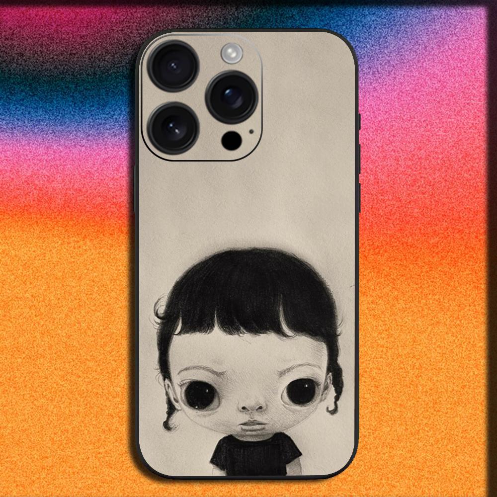 Japan Art Y-Yoshitomo Nara Phone Case For iPhone 16,15,14,13,12,11,Pro,XS,Max,XR,Plus,SE,Mini Soft Black Cover