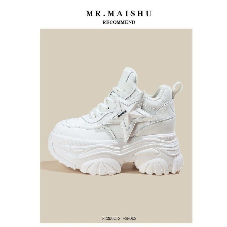 

Модная женская обувь для пожилых 2024 Новый весенний стиль Толстая подошва Миниатюрная Повседневная Увеличенная внутри Женская обувь 9 см 35 бежевый