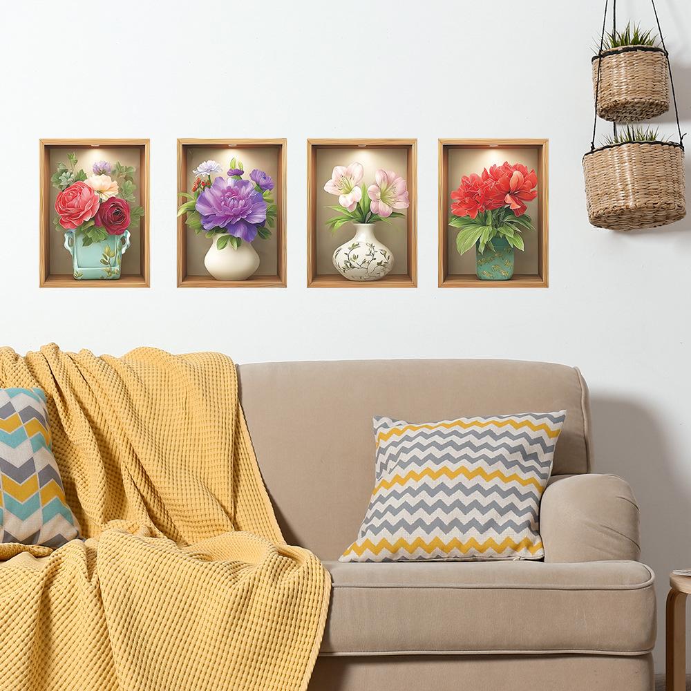 Realistic and Bright Flower Vases, Decorative Wall Stickers for The Background of The Living Room and Dining Room