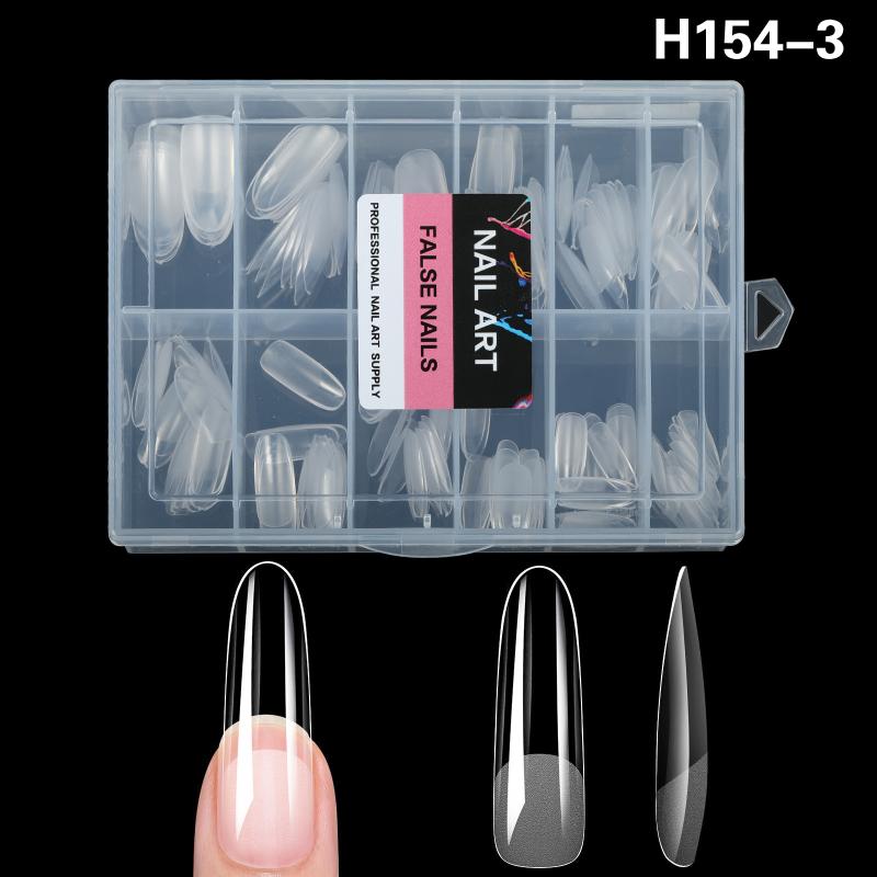 216 PCS Seamless Press On False Nail Tips Transparent Full Cover Fingernail Tip Half Matte Long Coffin Almond Artificial Nails