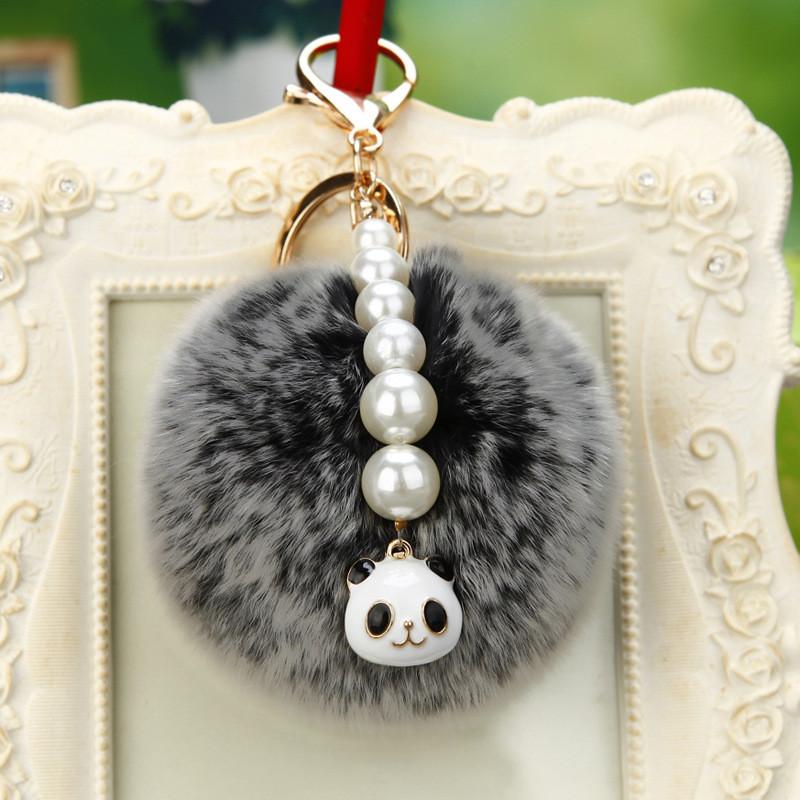 Charming Creative Panda Plush Keychain Keyring For Women With Colorful Pom Pom