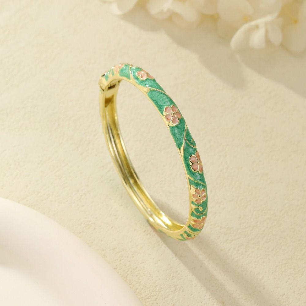 Vintage Enamel Dropped Glaze Bangle Flower Oil Drop Bracelet Enamel Floral Bangle Daily Wear